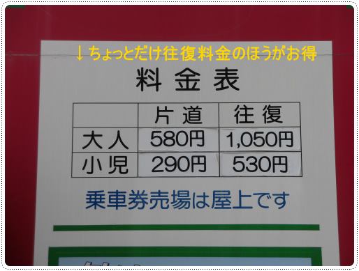 筑波山のケーブルカーの料金表