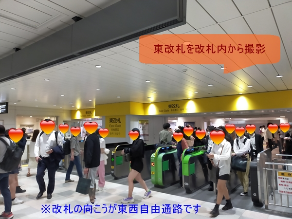 JR新宿駅の東改札を改札内から撮影した写真