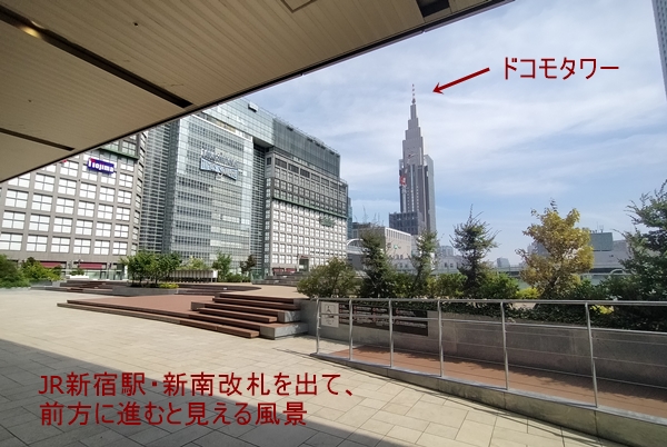 JR新宿駅・新南改札からドコモタワーを望む
